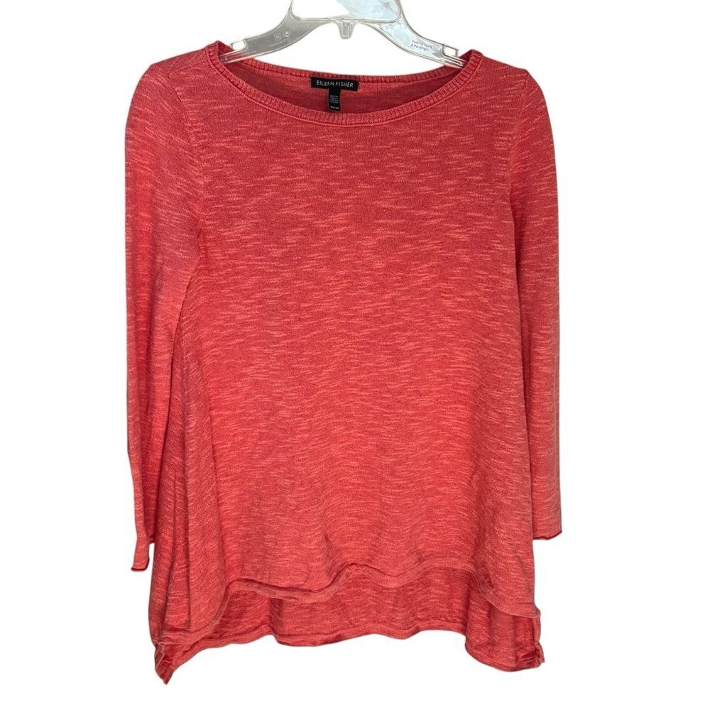 Eileen Fisher Organic Linen Blend Sweater Oversized Pullover Coral XS TP